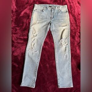 Saint Laurent Light Blue Distressed Slim Jeans